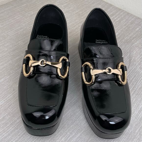 Jeffrey Campbell Student Horse Bit Loafer Black Patent Leather Platform Womens 8 - Picture 2 of 9